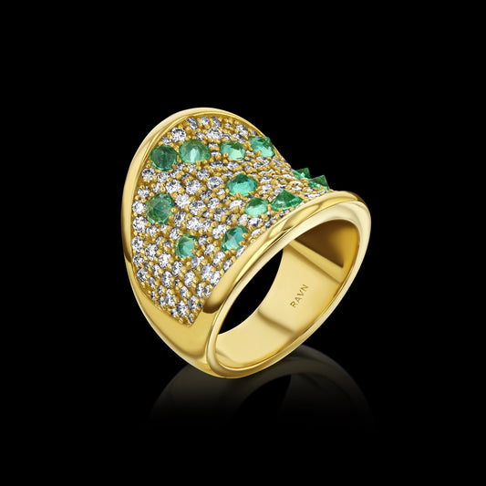 Emerald & Diamond Saddle Ring